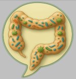 petri dish with a colon speckled with microbes inside, brown petri dish with a colon speckled with microbes inside, brown